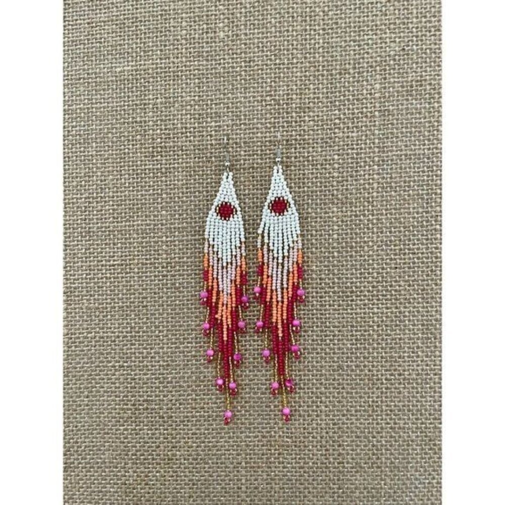 Handmade Miyuki Seed Bead Fringe Dangling Earrings Cactus Flower NWT - Picture 8 of 9
